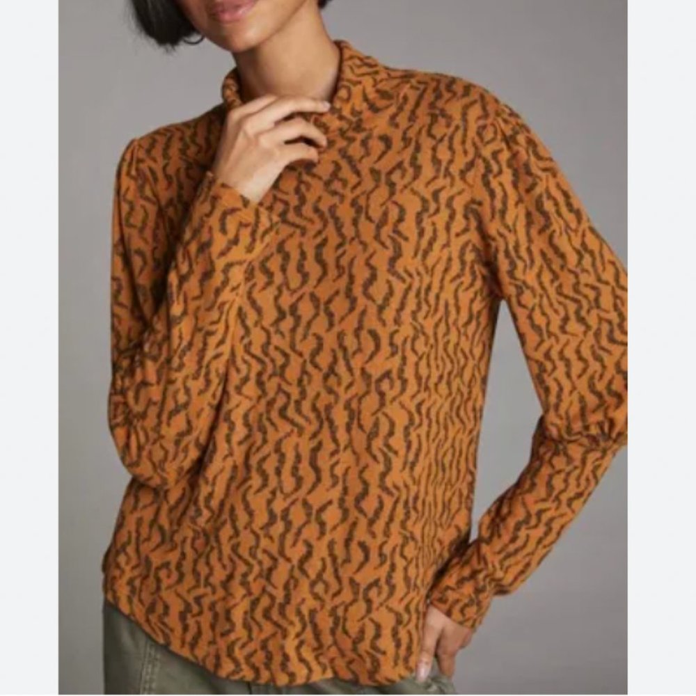 Anthropologie Puff-Sleeved Turtleneck Top